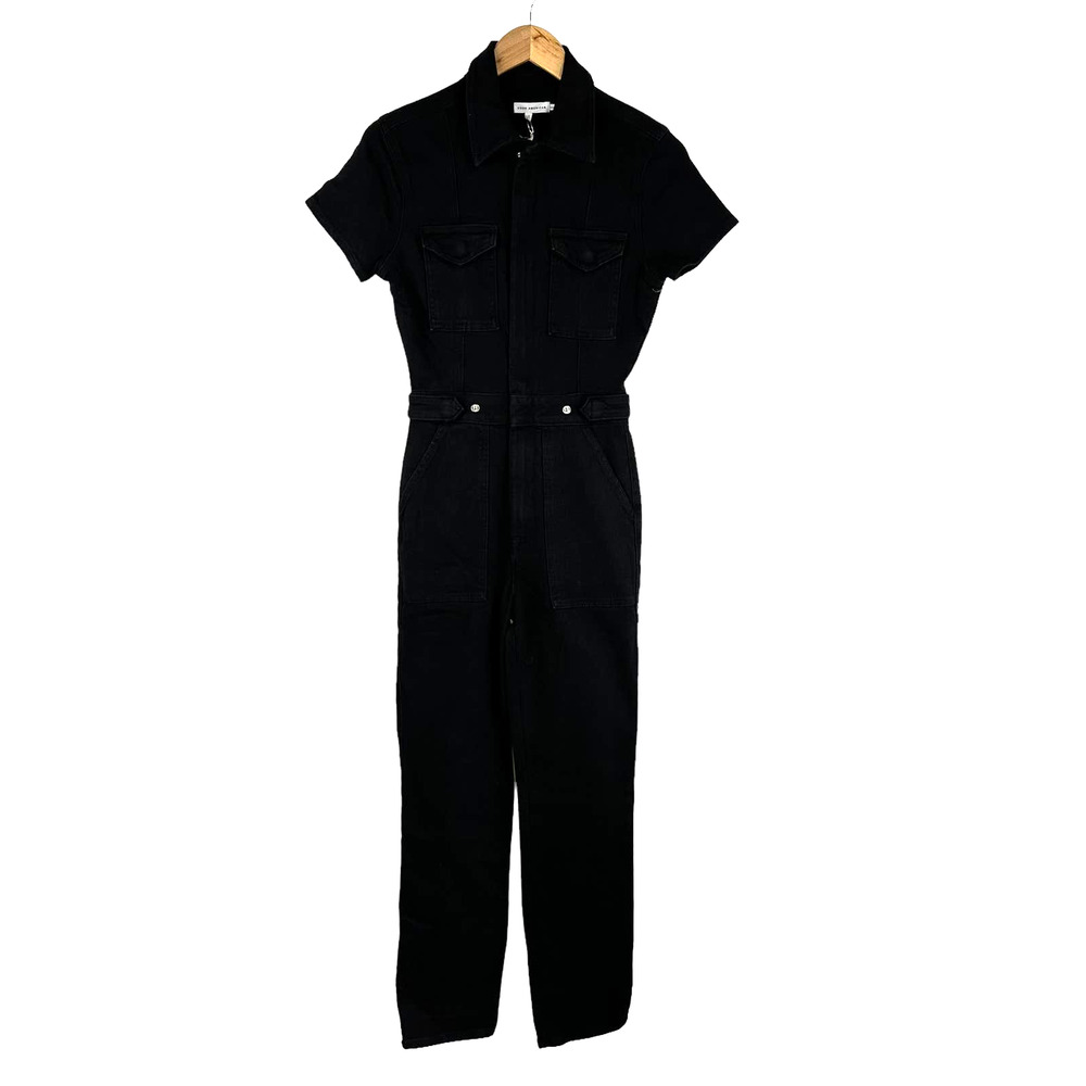 Good American NWT Fit For Success Denim Jumpsuit Black Size M Short Sleeve - Picture 2 of 9